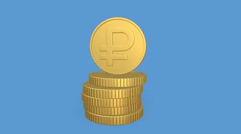 Russian ruble currency symbol with a stack of coins. 3D-Rendering Stock Illustration