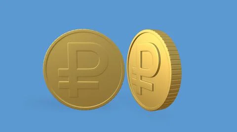 Russian ruble currency symbol with a stack of coins. 3D-Rendering Stock Illustration