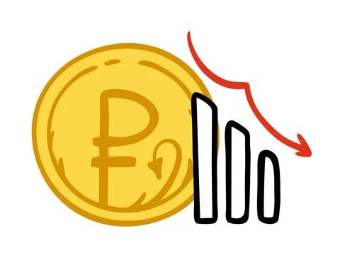 The Russian ruble growth and fall chart. Russian currency on a white backgrou Stock Illustration