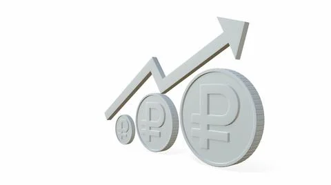 Russian ruble. The Increasing Icon Is Up. 3d-rendering 스톡 일러스트