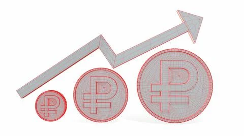 Russian ruble. The Increasing Icon Is Up. 3d-rendering イラスト素材
