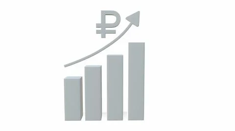 Russian ruble. The Increasing Icon Is Up. 3d-rendering イラスト素材