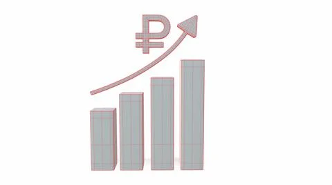 Russian ruble. The Increasing Icon Is Up. 3d-rendering 스톡 일러스트