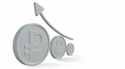 Russian ruble. The Increasing Icon Is Up. 3d-rendering イラスト素材