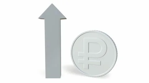 Russian ruble. The Increasing Icon Is Up. 3d-rendering イラスト素材