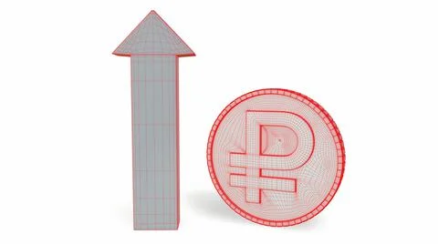 Russian ruble. The Increasing Icon Is Up. 3d-rendering イラスト素材