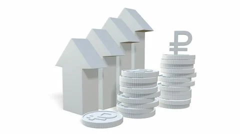 Russian ruble. The Increasing Icon Is Up. 3d-rendering 스톡 일러스트