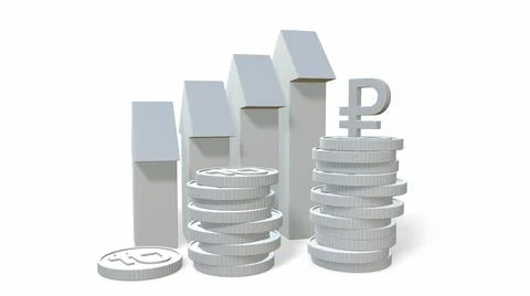 Russian ruble. The Increasing Icon Is Up. 3d-rendering イラスト素材