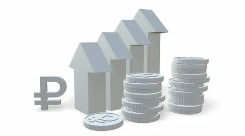 Russian ruble. The Increasing Icon Is Up. 3d-rendering イラスト素材
