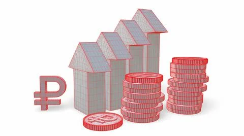 Russian ruble. The Increasing Icon Is Up. 3d-rendering イラスト素材
