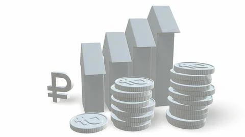 Russian ruble. The Increasing Icon Is Up. 3d-rendering Иллюстрация