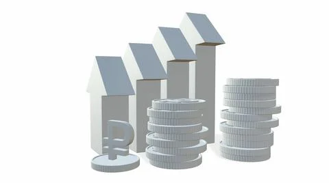 Russian ruble. The Increasing Icon Is Up. 3d-rendering Illustrazione stock