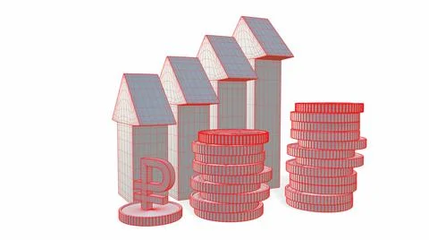 Russian ruble. The Increasing Icon Is Up. 3d-rendering イラスト素材