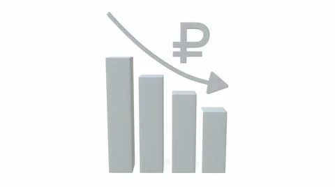 Russian ruble. The increasing icon is down. 3d-rendering Illustrazione stock