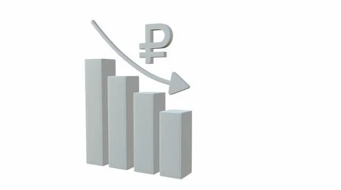Russian ruble. The increasing icon is down. 3d-rendering 库存插图