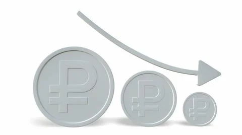 Russian ruble. The increasing icon is down. 3d-rendering イラスト素材