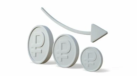 Russian ruble. The increasing icon is down. 3d-rendering イラスト素材