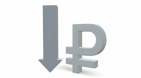 Russian ruble. The increasing icon is down. 3d-rendering イラスト素材