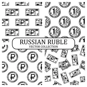 Russian ruble seamless vector patterns collection. Coins, tokens, banknotes Illustrazione stock