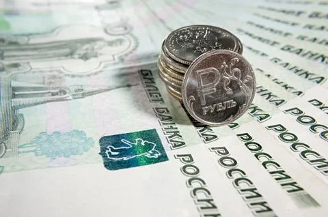 Russian rubles and notes in thousand rubles Foto stock