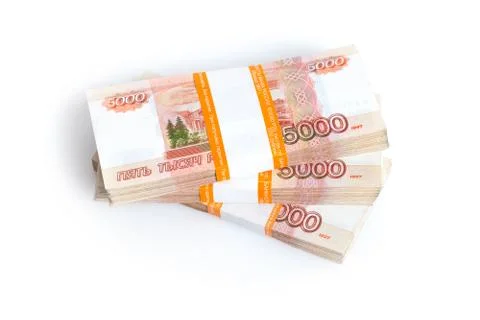 Russian rubles isolated on white, stack of banknotes Stock Photos