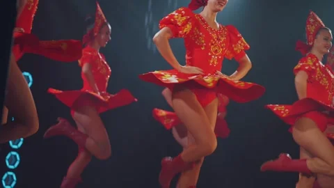 Russian Russian folk style performance, performance of dancers on stage Stock Footage 250586169