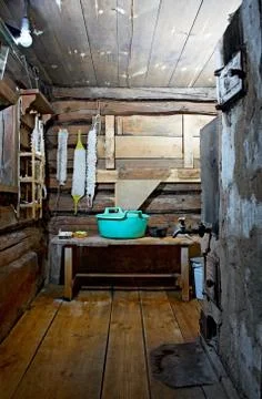 Russian rustic bath-house Stock Photos