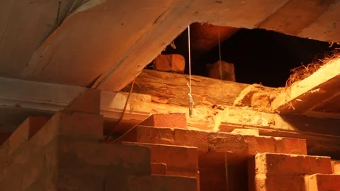 Russian rustic furnace under construction. Before installing the pipe Stock Footage 123804322