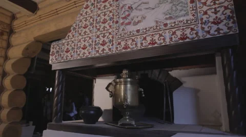 Russian samovar standing on the stove Stock Footage 44219703
