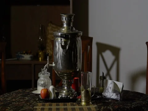 Russian Samovar on the table Stock Footage 83317261
