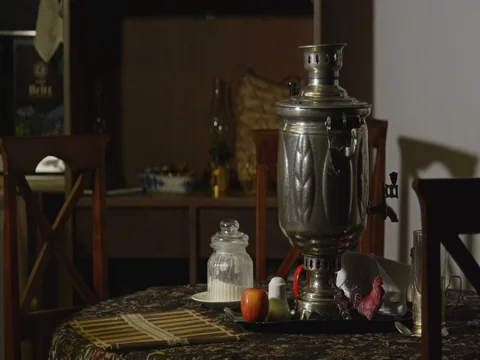 Russian Samovar on the table Stock Footage 83317267