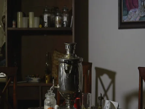 Russian Samovar on the table Stock Footage 83317462