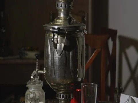 Russian Samovar on the table Stock Footage 83339503