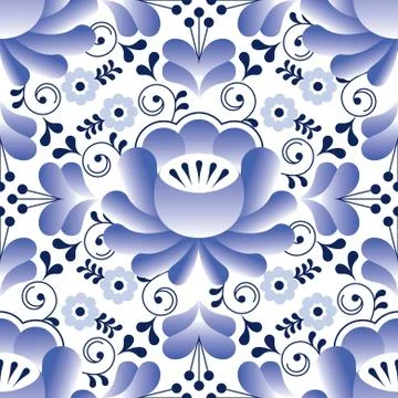 Russian seamless folk pattern, Gzhel pottery style Stock Illustration