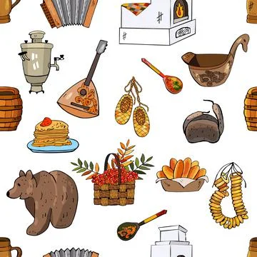 Russian seamless pattern. Background with traditional elements, vector illust Stock Illustration