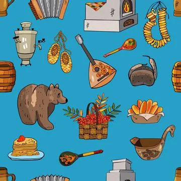 Russian seamless pattern. Background with traditional elements, vector illust Illustrazione stock