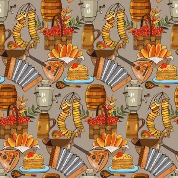 Russian seamless pattern. Background with traditional elements, vector illust Stock Illustration