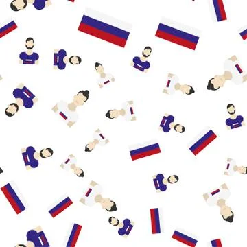 Russian seamless pattern with Flag and people. Flat vector illustration EPS 1 Illustrazione stock