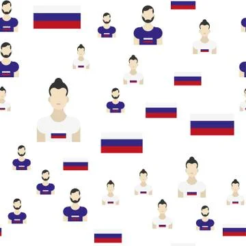 Russian seamless pattern with Flag and people. Flat vector illustration EPS 1 Illustrazione stock