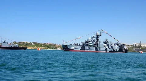 Russian ships, the overall plan, move right. Stock Footage 68905567
