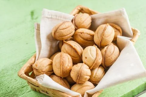 Russian shortbread in the shape of nuts Stock Photos