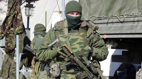 Russian soldier ocupacion in Crimea Stock Footage