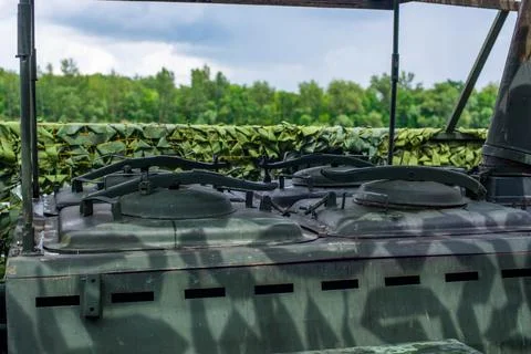 Russian Soviet field kitchen of Second World War. Military equipment of Red Army Stock Photos