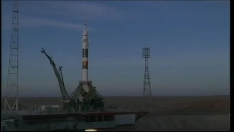 Russian Soyuz MS-11 spacecraft launch from Baikonur Cosmodrome in Kazakhstan Stock Footage 273697547