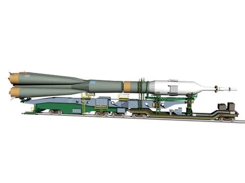 Russian Soyuz rocket at launch site Illustrazione stock