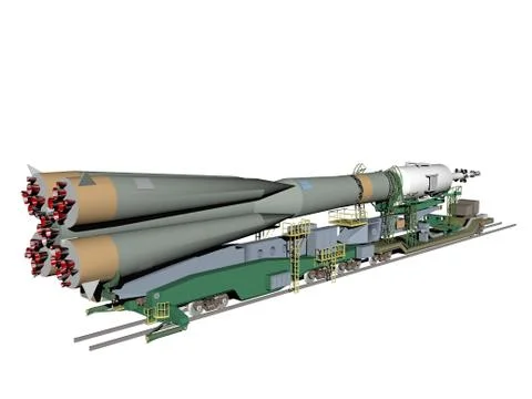 Russian Soyuz rocket at launch site Stock Illustration