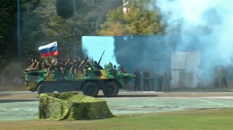 Russian special forces. Soldiers moving by tank Stock Footage
