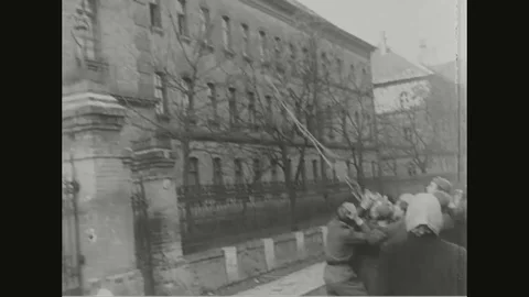 Russian star being pulled down from building - 1956 Stock Footage 99055279