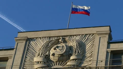 Russian State Duma, the flag on the building Stock Footage 58188653