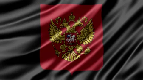 Russian state emblem moving on dark silk fabric background Stock Footage 344814872